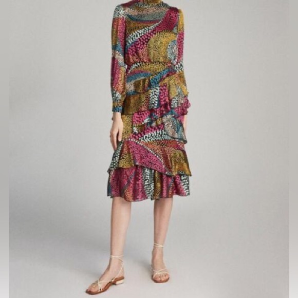SALONI Dresses & Skirts - Saloni Colorful Silk ‘Isa’ Ruffled Midi Dress